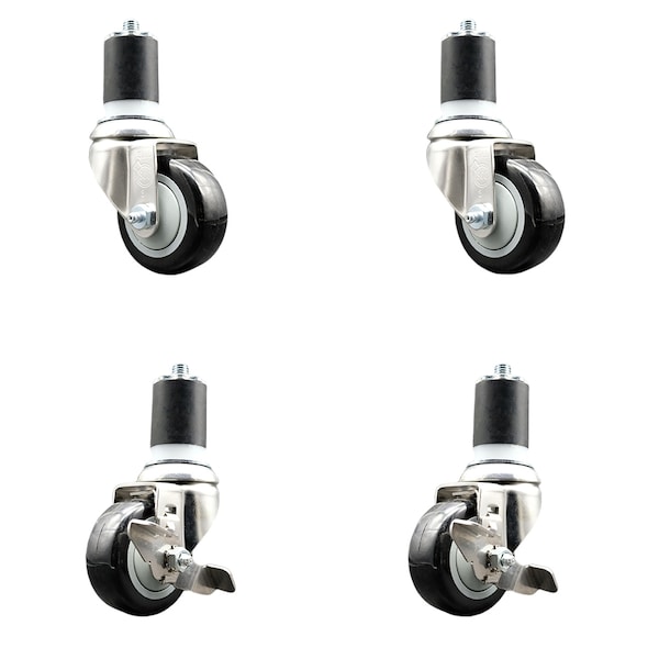 Service Caster 3 Inch 316SS Black Poly Swivel 1-7/8 Inch Expanding Stem Caster Brake SCC, 2PK SS316EX20S314-PPUB-BLK-2-TLB-2-178 - main